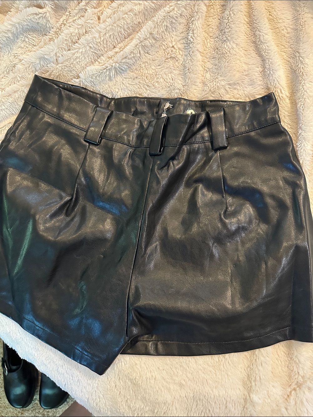 Black Faux Leather High-Waist Shorts - Picture 2 of 2
